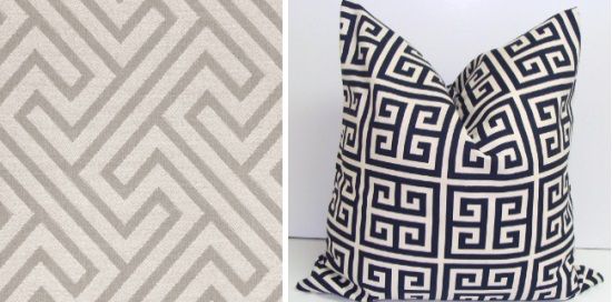 Left fabric and image: Robert Allen, right image via Etsy shop ElemenOPillows.