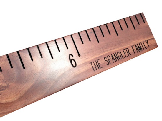 Coolest growth chart ever! Life-sized wood ruler is hand routed and can be personalized with kids' names. Starting at $110 from halfpintinkstudio of Delaware.